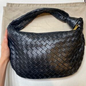 Black Woven Leather Shoulder Bag - Like New, Designer Style